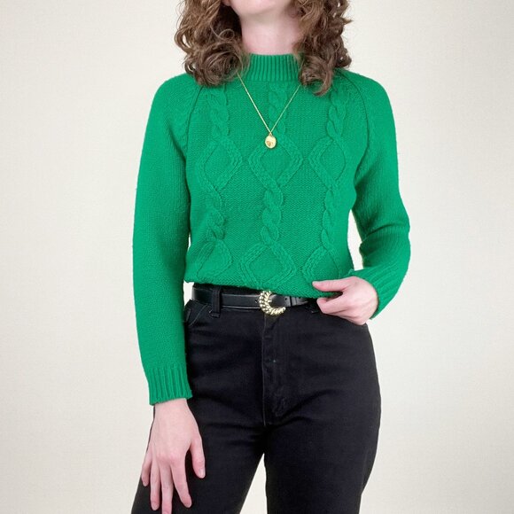 Vintage 60s 70s Cable Knit Hand Loomed Sweater Preppy Christmas Bold Scandi Girl - Picture 1 of 9